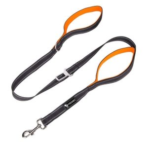 Frenkiez reflective dog leash carseatbelt orange