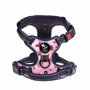 Frenkiez reflective no pull lockable dog harness printing pink XL