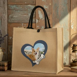 Honden Foto Tas – Gepersonaliseerde Jute Tas met Naam
