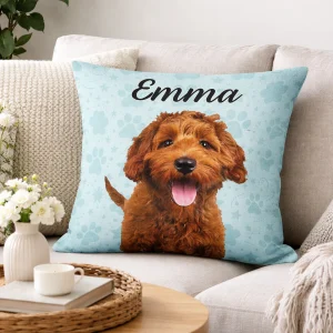 Gepersonaliseerde Kussen met Foto & Naam van je Hond – Zacht en Knus