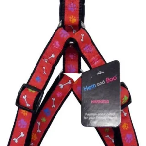HemAndBoo paws and bones red adjustable dog harness