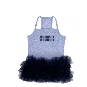 Grijs Tutu Jurkje voor Hondjes met Zwarte Tule