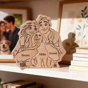 Gepersonaliseerd Houten Ornament – Met Namen van Jullie en Jullie Hond